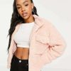 Outerwear * | Wednesday'S Girl Oversized Jacket With Pocket In Teddy Fleece For Women Light Pink