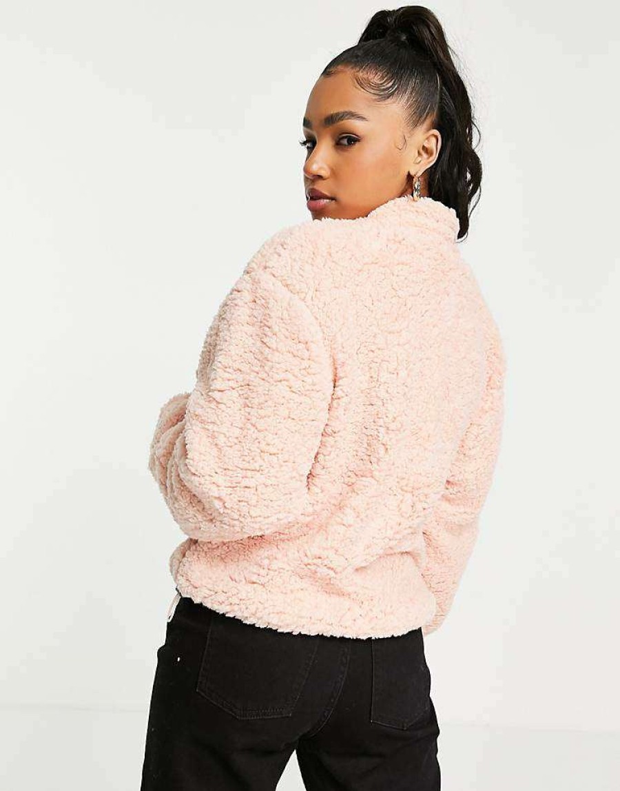 Outerwear * | Wednesday'S Girl Oversized Jacket With Pocket In Teddy Fleece For Women Light Pink