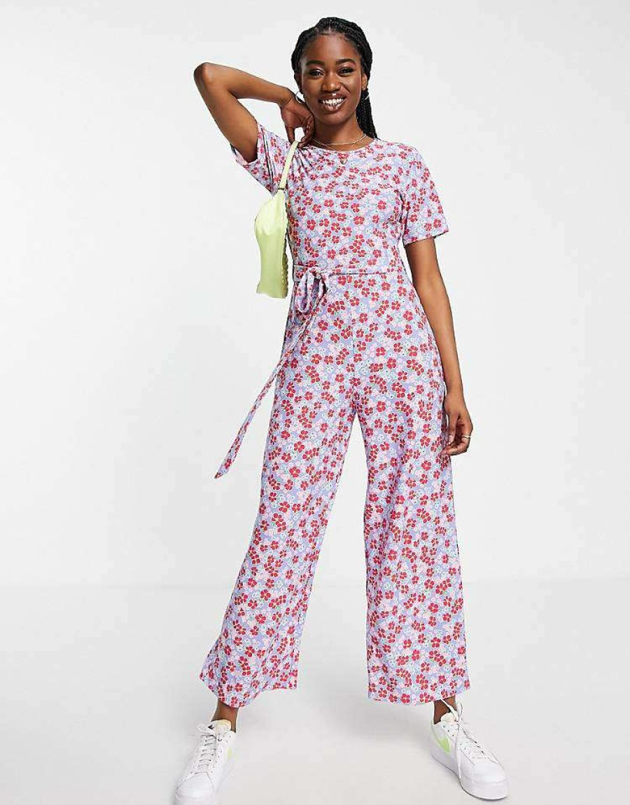 All In Ones * | Wednesday'S Girl Relaxed Belted Jumpsuit In Bright Floral For Women Spring Floral