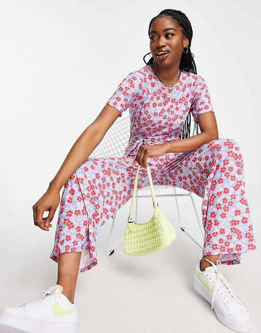 All In Ones * | Wednesday'S Girl Relaxed Belted Jumpsuit In Bright Floral For Women Spring Floral