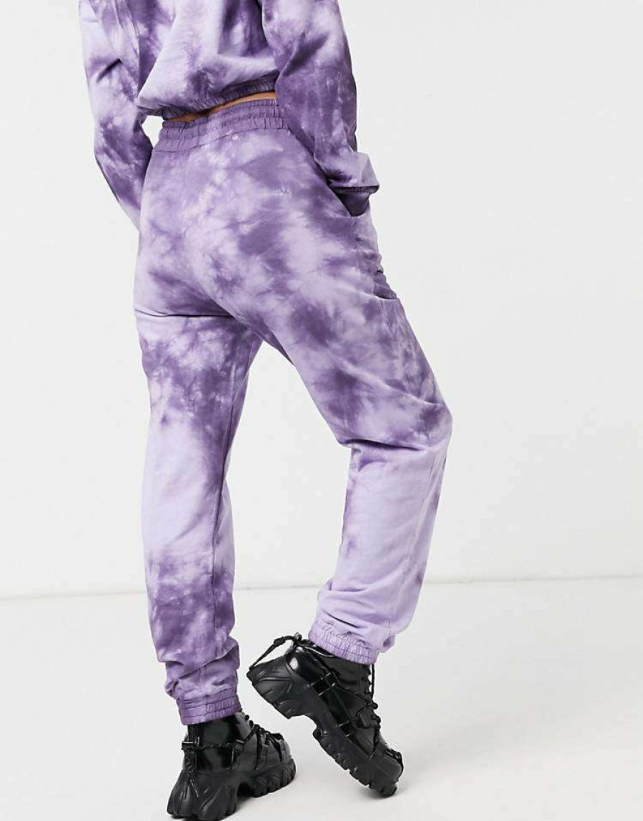 Jeans & Trousers * | Wednesday'S Girl Relaxed Joggers With Celestial Print Co-Ord For Women Purple Tie Dye