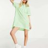 Dresses * | Wednesday'S Girl Oversized Mini Shirt Dress In Pastel Gingham For Women Mint White Gingham