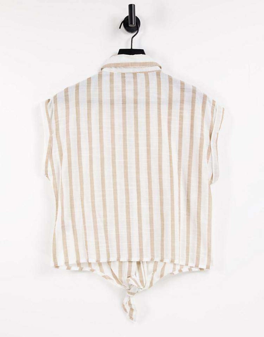 Tops * | Wednesday'S Girl Shirt With Tie Front In For Women Natural Stripe