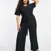 All In Ones * | Wednesday'S Girl Curve Relaxed Belted Jumpsuit With Wide Leg In Polka Dot For Women Black White Polka