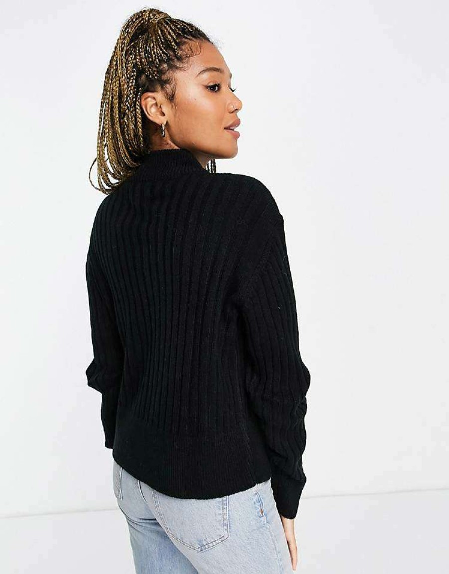 Knitwear & Sweats * | Wednesday'S Girl Ultimate Relaxed Jumper In Rib Knit For Women Black