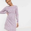 Dresses * | Wednesday'S Girl Long Sleeve Mini Dress In Vintage Floral For Women Purple Floral